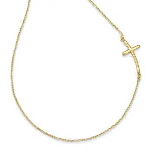 10K Gold Sideways Curved Cross Necklace with Polished Finish