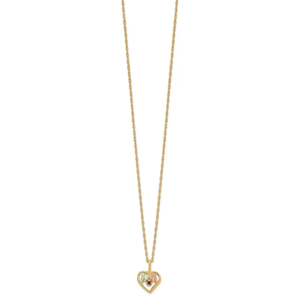 10k Tri-Color Black Hills Gold Heart Garnet Necklace-10BH723-18