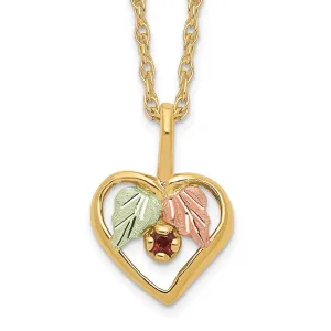 10k Tri-Color Black Hills Gold Heart Garnet Necklace-10BH723-18