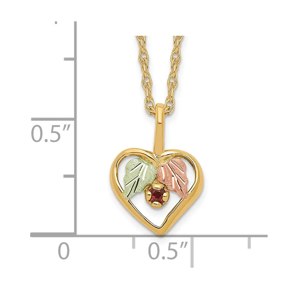 10k Tri-Color Black Hills Gold Heart Garnet Necklace-10BH723-18