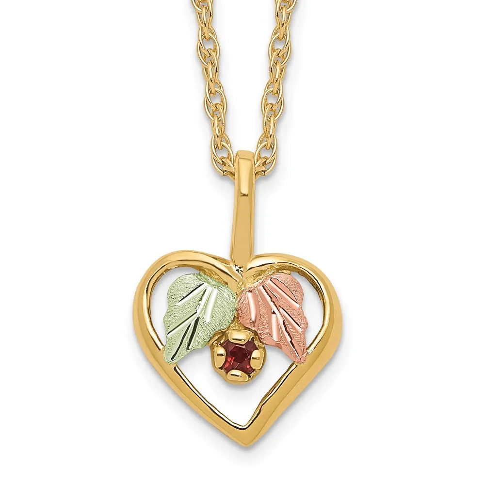10k Tri-Color Black Hills Gold Heart Garnet Necklace-10BH723-18