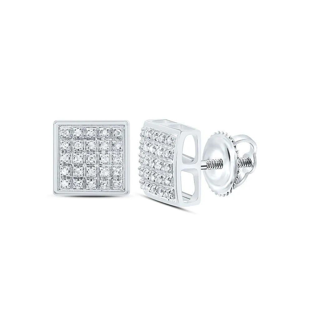 10kt White Gold Square Diamond Earrings for Men - Elegant and Refined