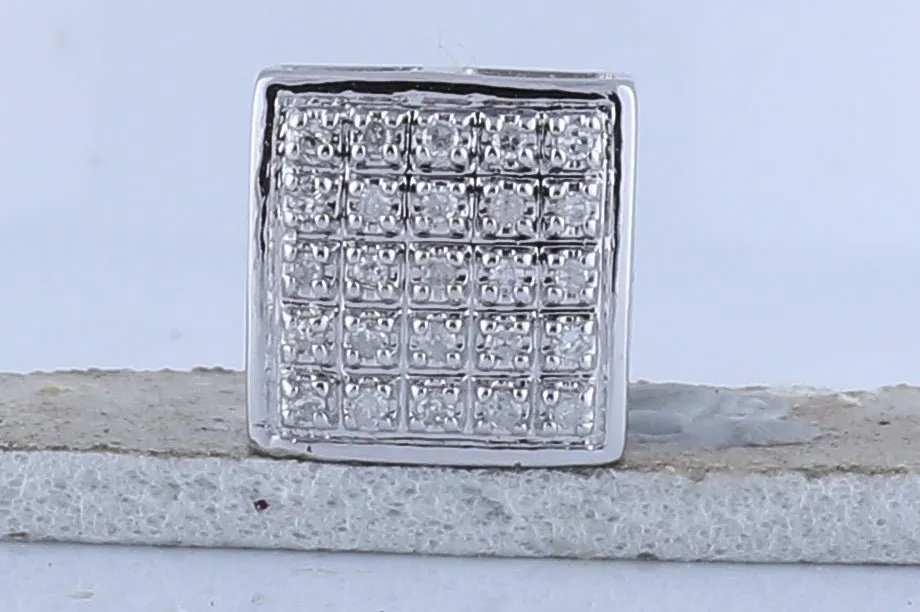 10kt White Gold Square Diamond Earrings for Men - Elegant and Refined