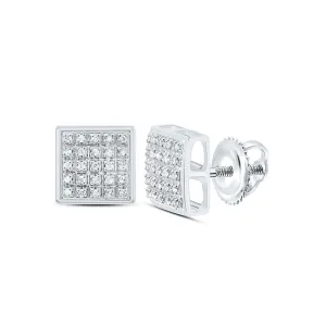 10kt White Gold Square Diamond Earrings for Men - Elegant and Refined