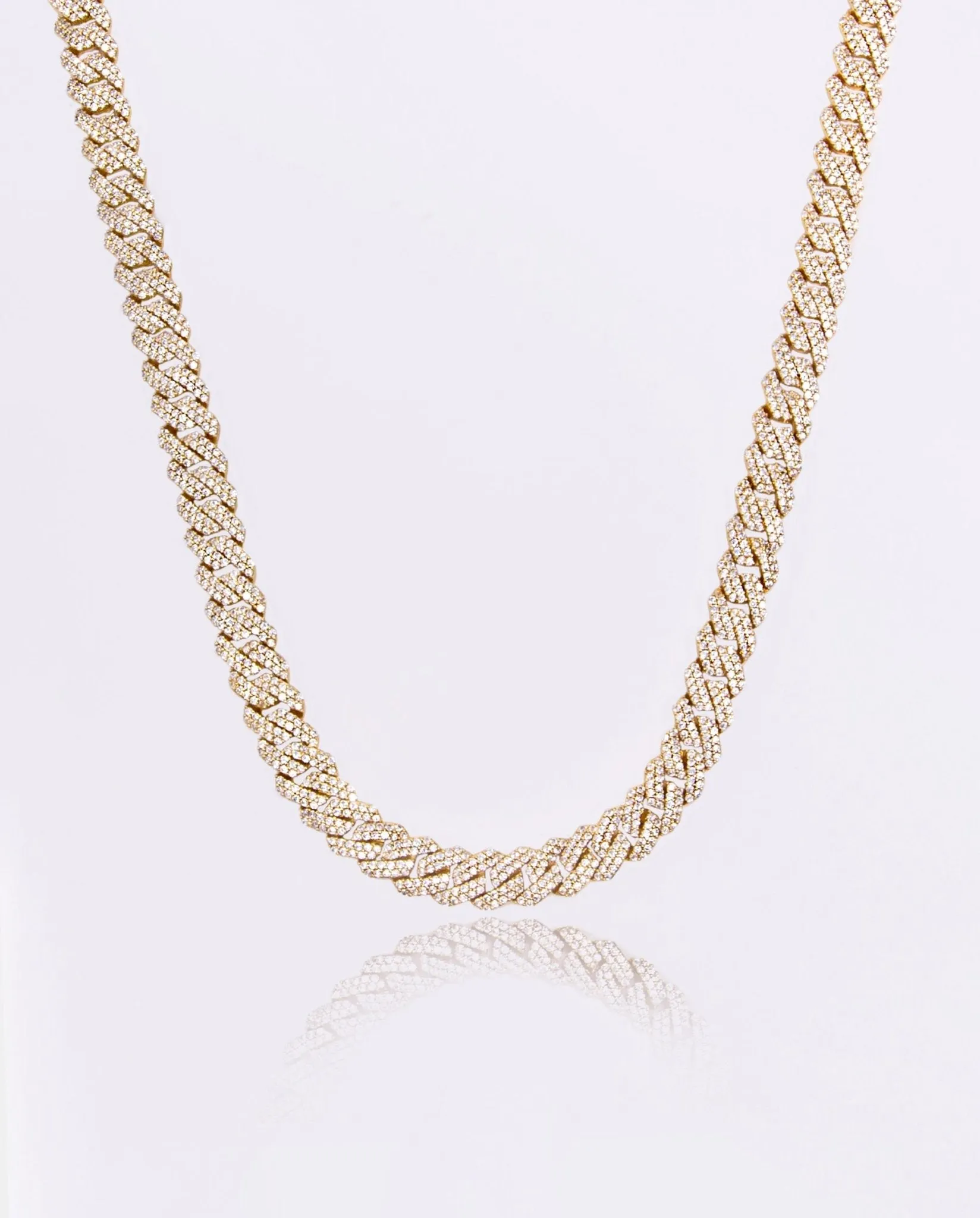 10mm Iced Prong Link Chain - Gold