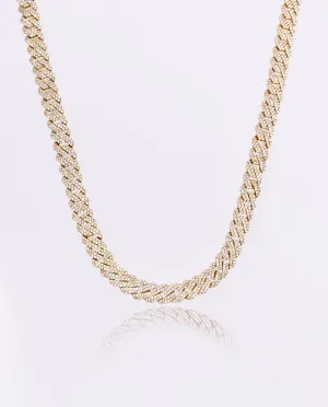 10mm Iced Prong Link Chain - Gold