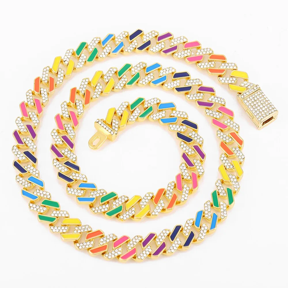 12MM Hip Hop Colorful Necklace Women Jewelry
