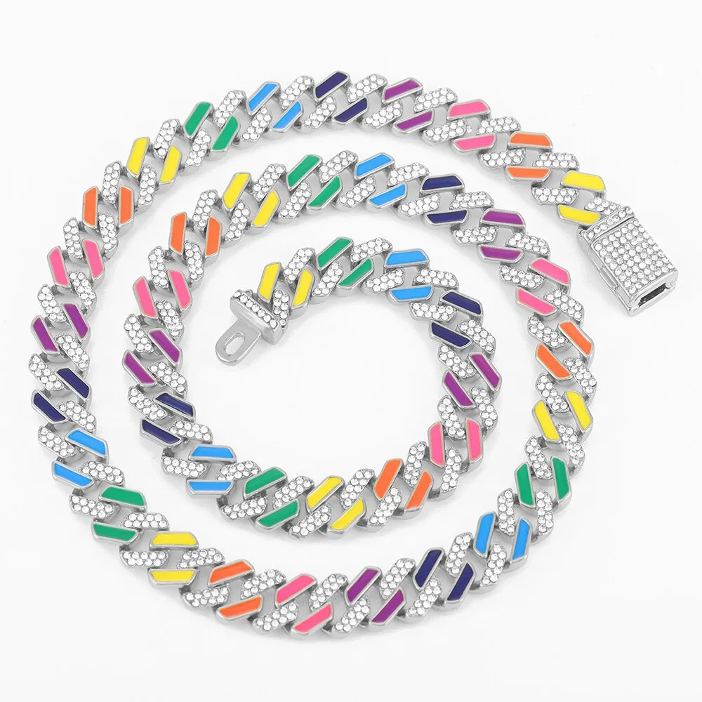 12MM Hip Hop Colorful Necklace Women Jewelry