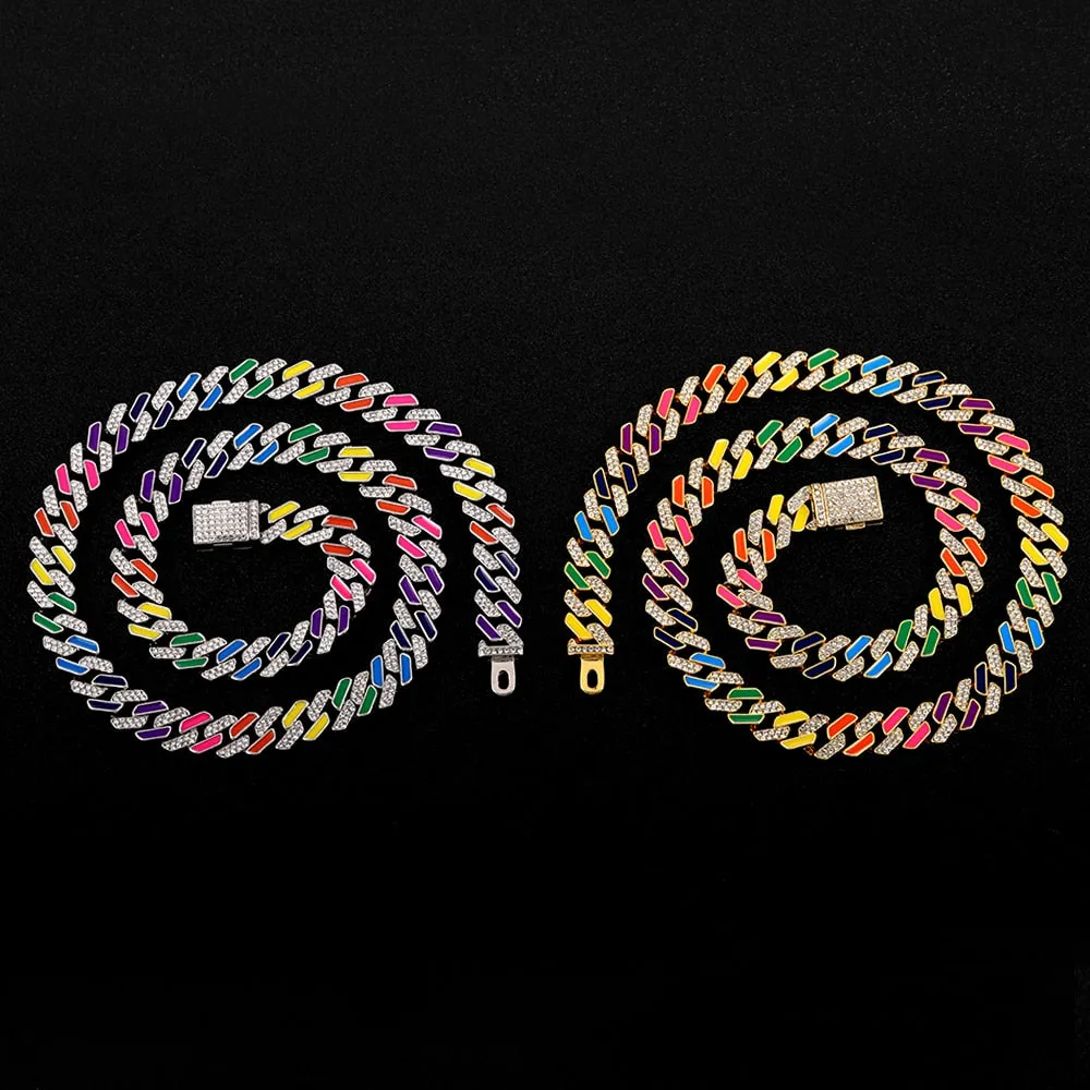 12MM Hip Hop Colorful Necklace Women Jewelry