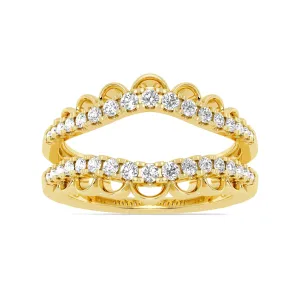 14K Yellow Gold Round Diamond Floral V Shape Jacket Band