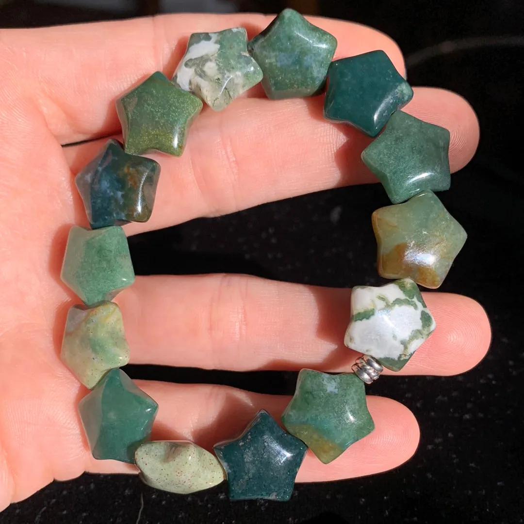16mm Moss Agate Star Bracelet - 2 Styles to choose from!