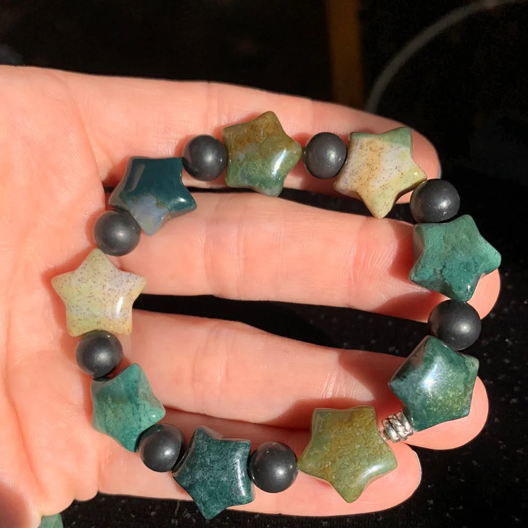 16mm Moss Agate Star Bracelet - 2 Styles to choose from!