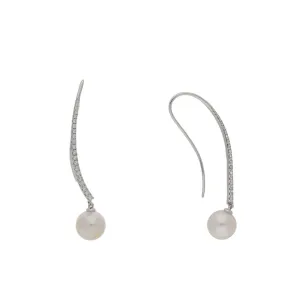18ct White Gold Diamond Pave Curved Bar with Pearl Earrings