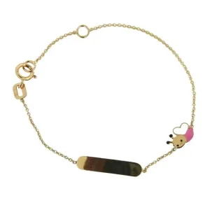 18K Solid Yellow Gold Pink and White Bumble Bee Id Bracelet