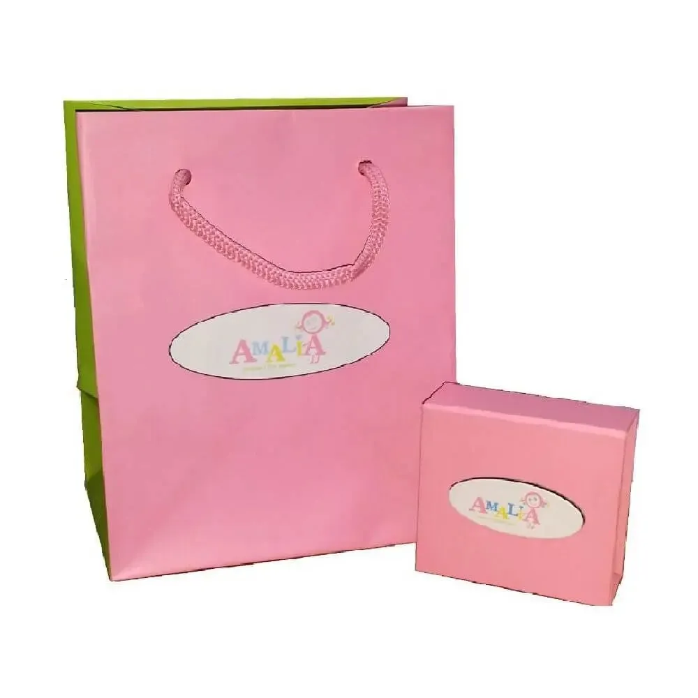 18K Solid Yellow Gold Pink Enamel Ladybug ID Bracelet