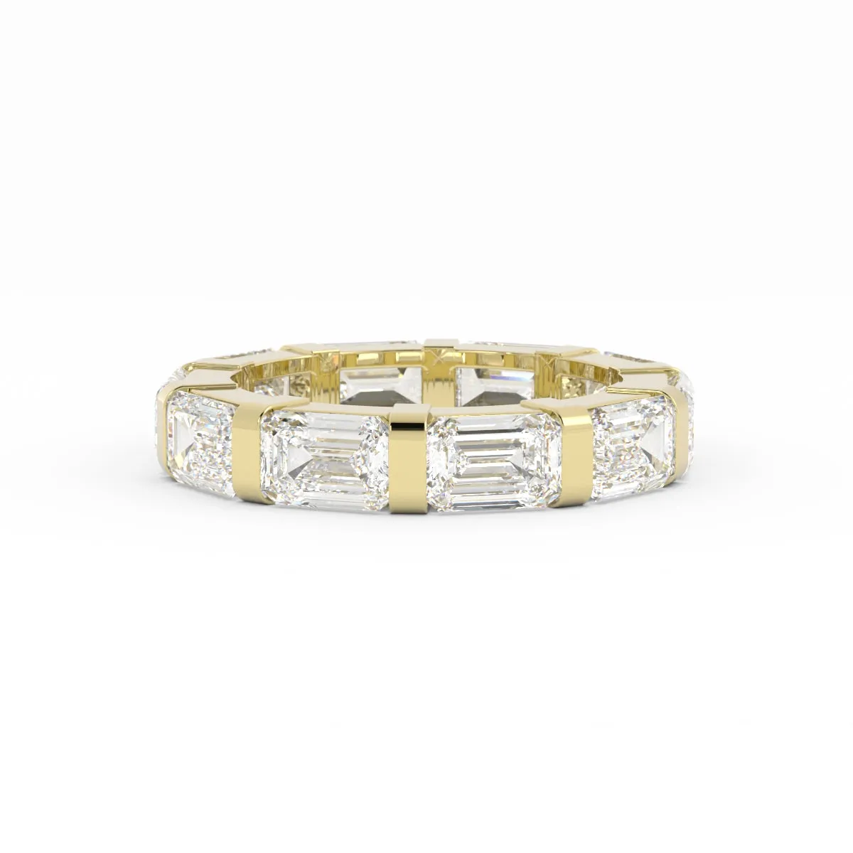 18K Yellow Gold Lab Grown Emerald Cut Eternity 4mm Wedding Band