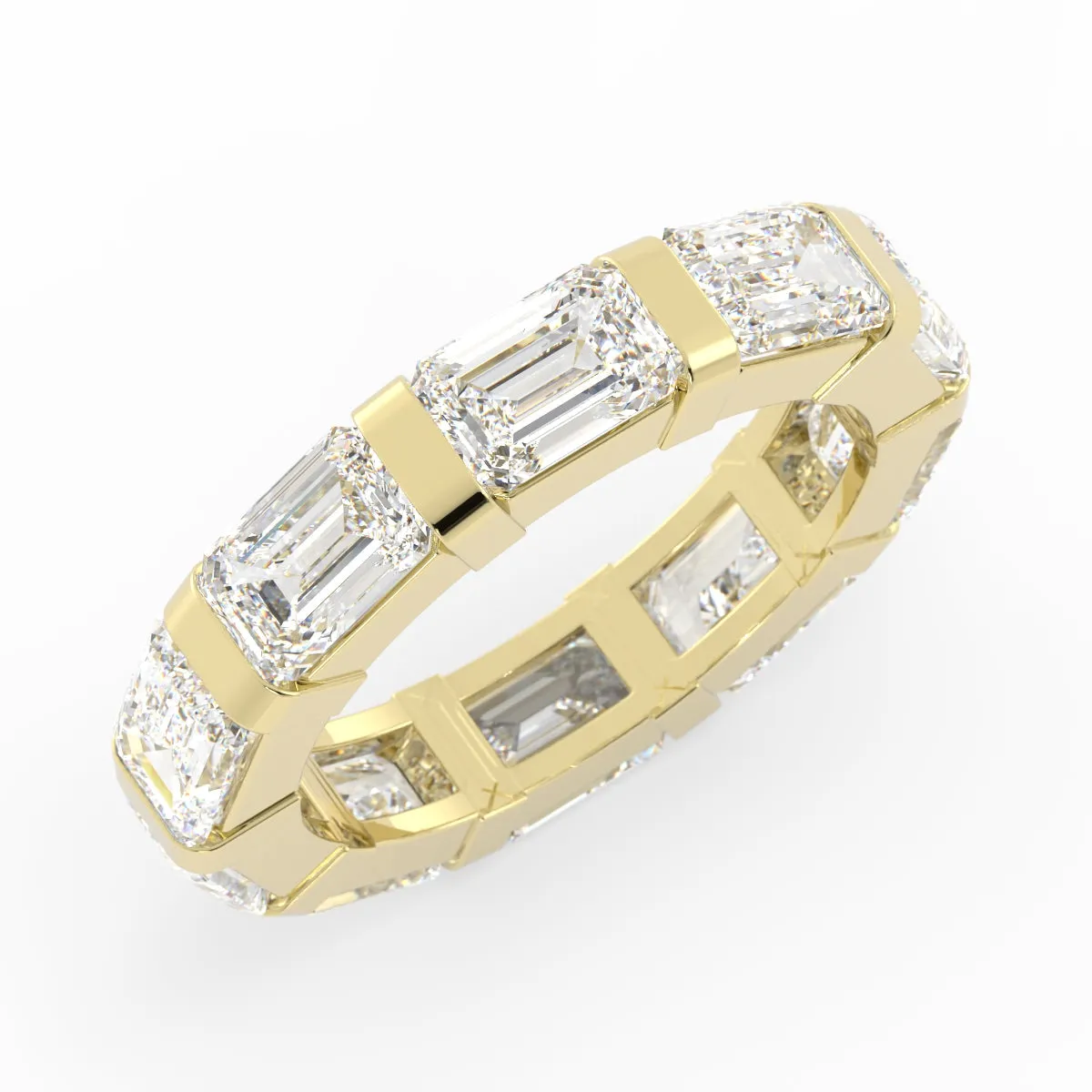 18K Yellow Gold Lab Grown Emerald Cut Eternity 4mm Wedding Band