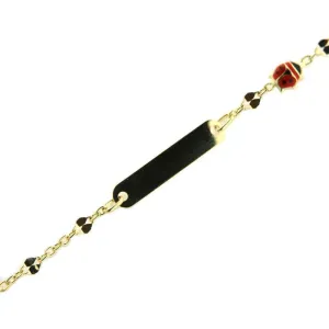 18K Yellow Gold Red Enamel Lady Bug ID Bracelet 6 inches