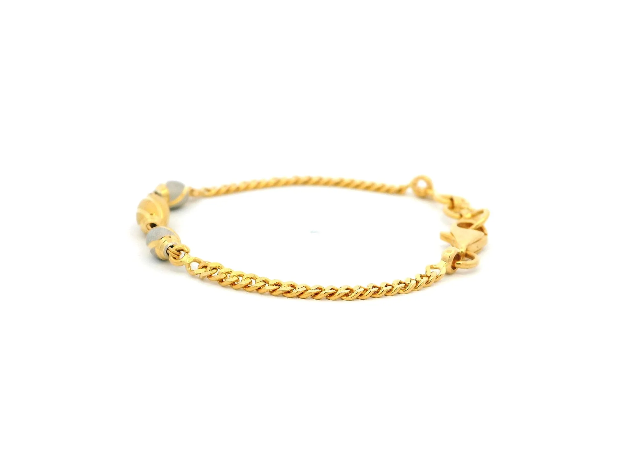 22ct Yellow Gold Children's Bracelet with Diamond-Cut Beads, Rhodium Plate & Lobster Claw Clasp – Charming Gold Bracelet for Kids