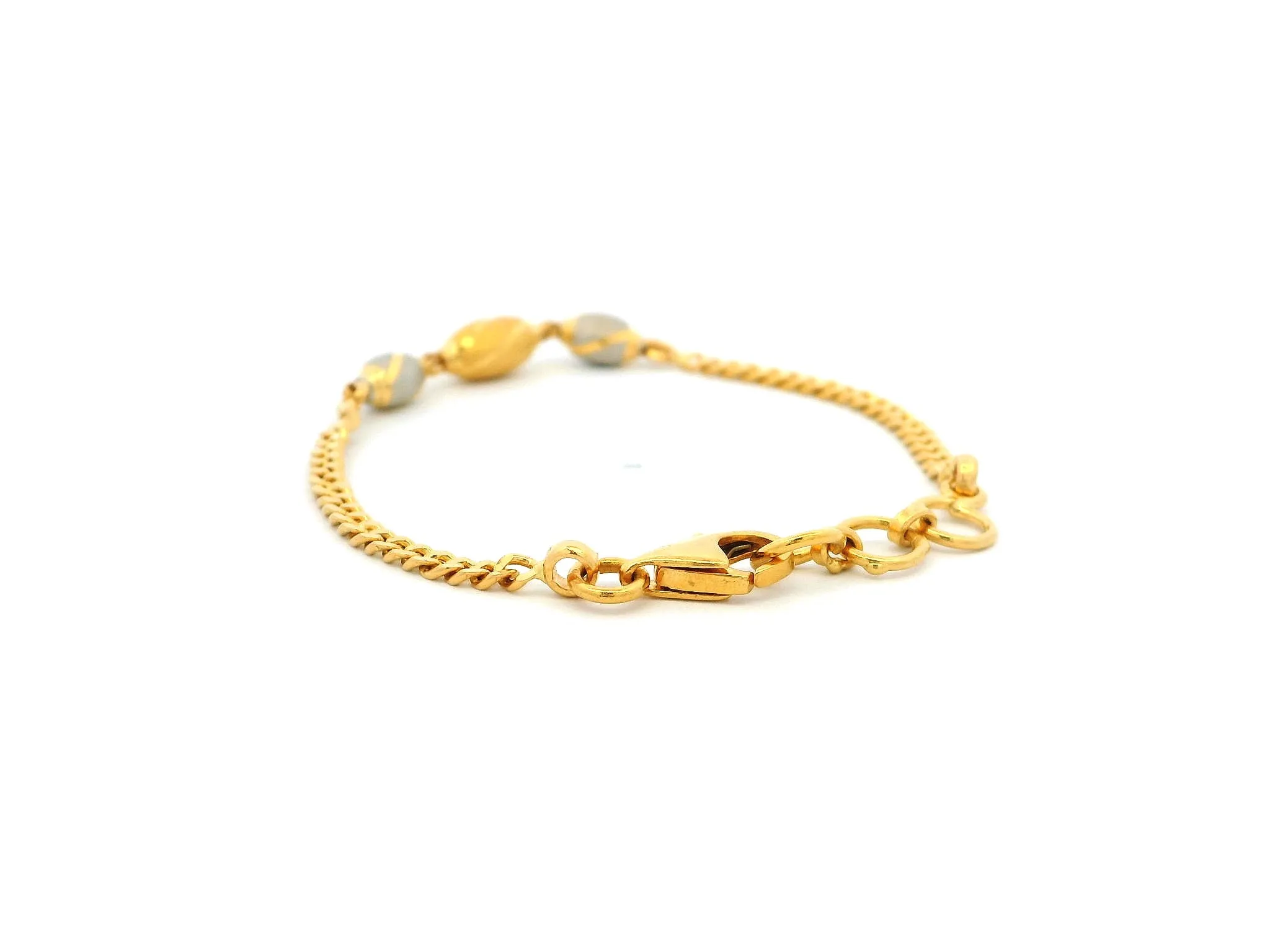 22ct Yellow Gold Children's Bracelet with Diamond-Cut Beads, Rhodium Plate & Lobster Claw Clasp – Charming Gold Bracelet for Kids