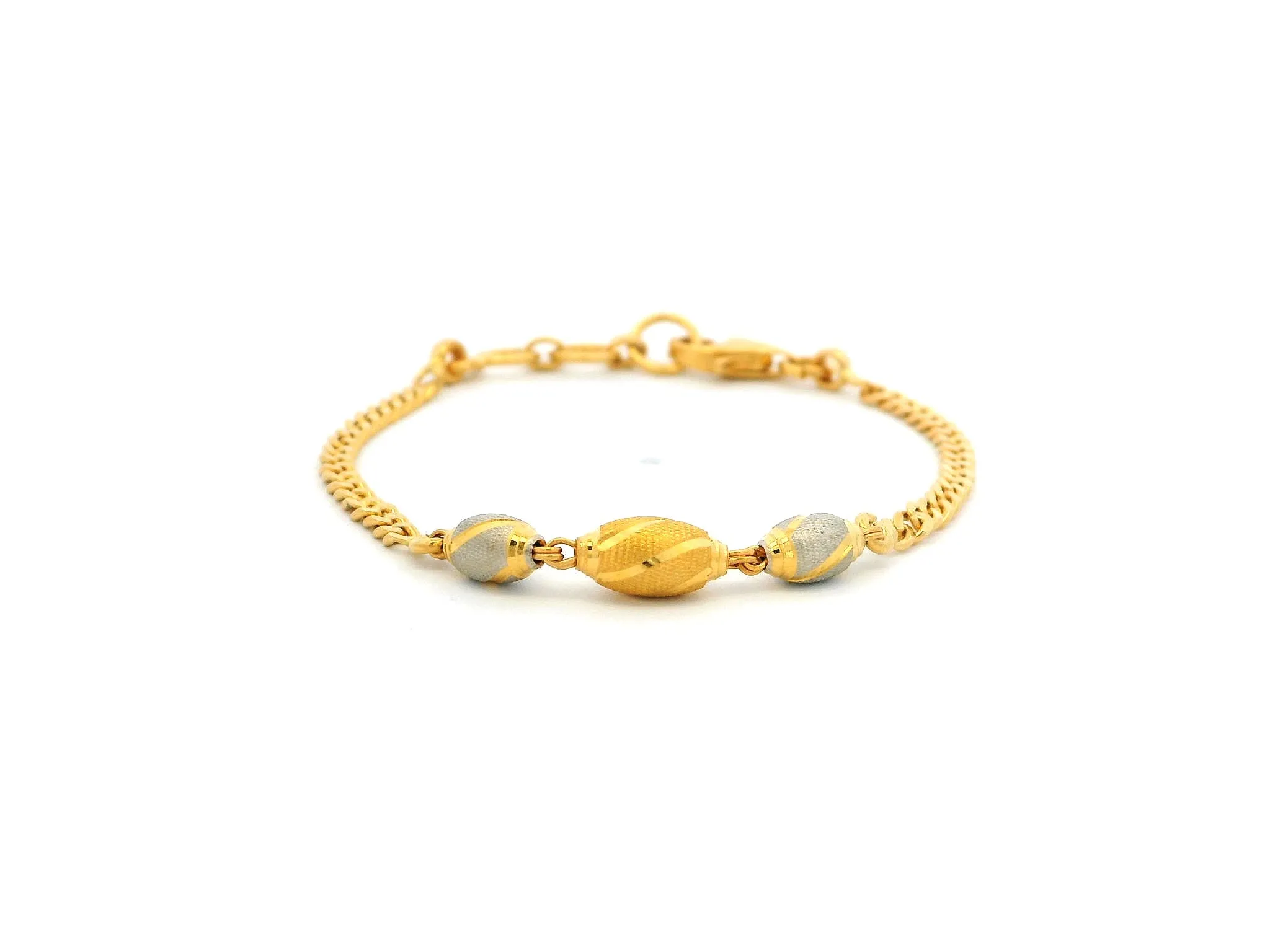 22ct Yellow Gold Children's Bracelet with Diamond-Cut Beads, Rhodium Plate & Lobster Claw Clasp – Charming Gold Bracelet for Kids