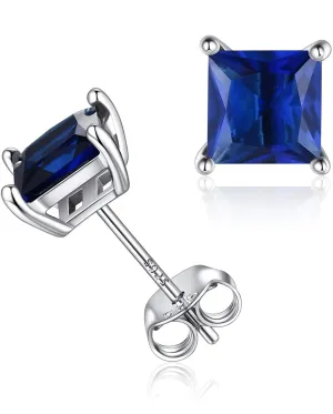 2.5CT Sterling Silver Lab Created Blue Sapphire Square Cut Studs Earrings by Donatello Gian