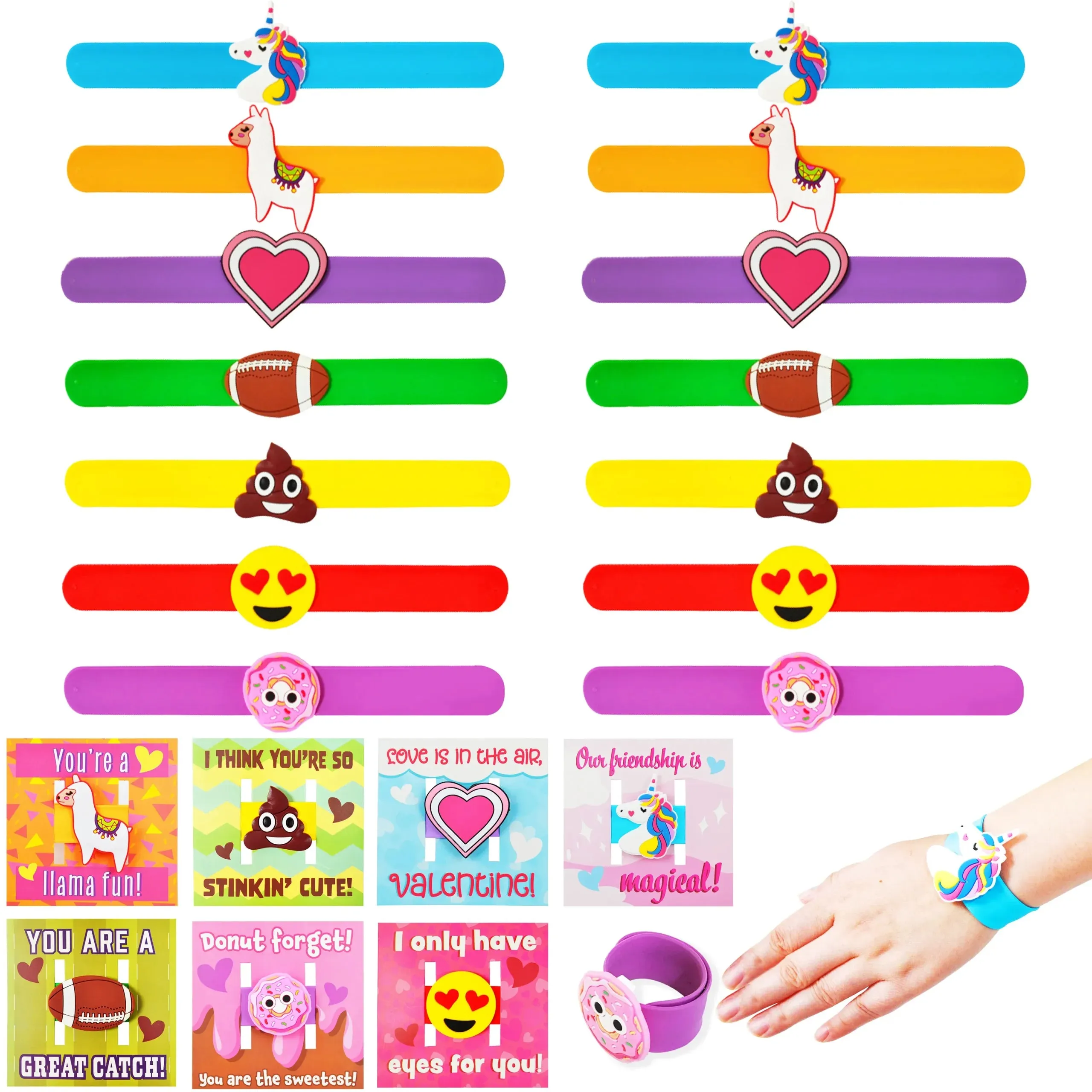 28Pcs Kids Valentines Cards with Charm Slap Bracelet-Classroom Exchange Gifts