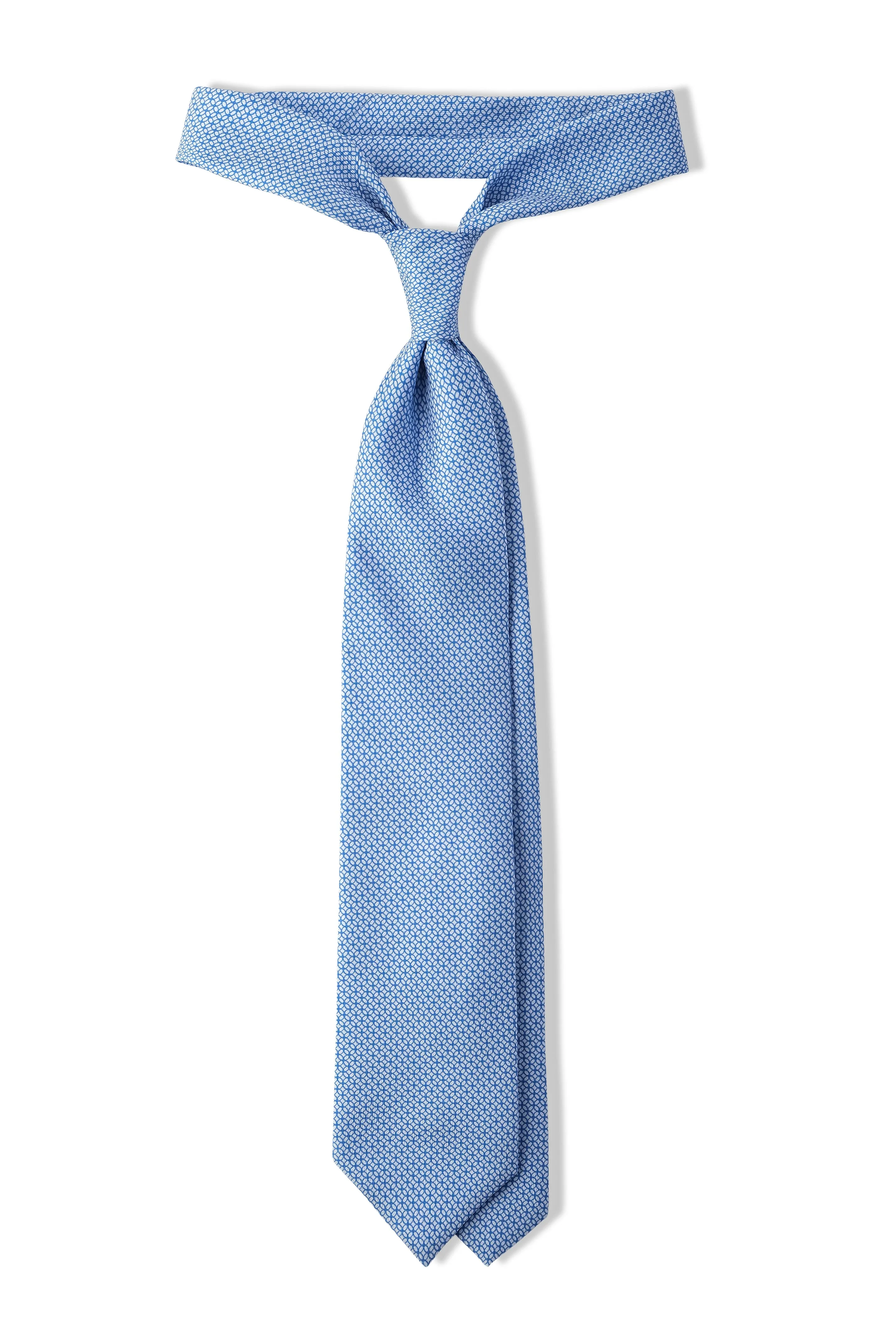 3-Fold Interlocking Chains Printed Silk Tie - Light Blue/White