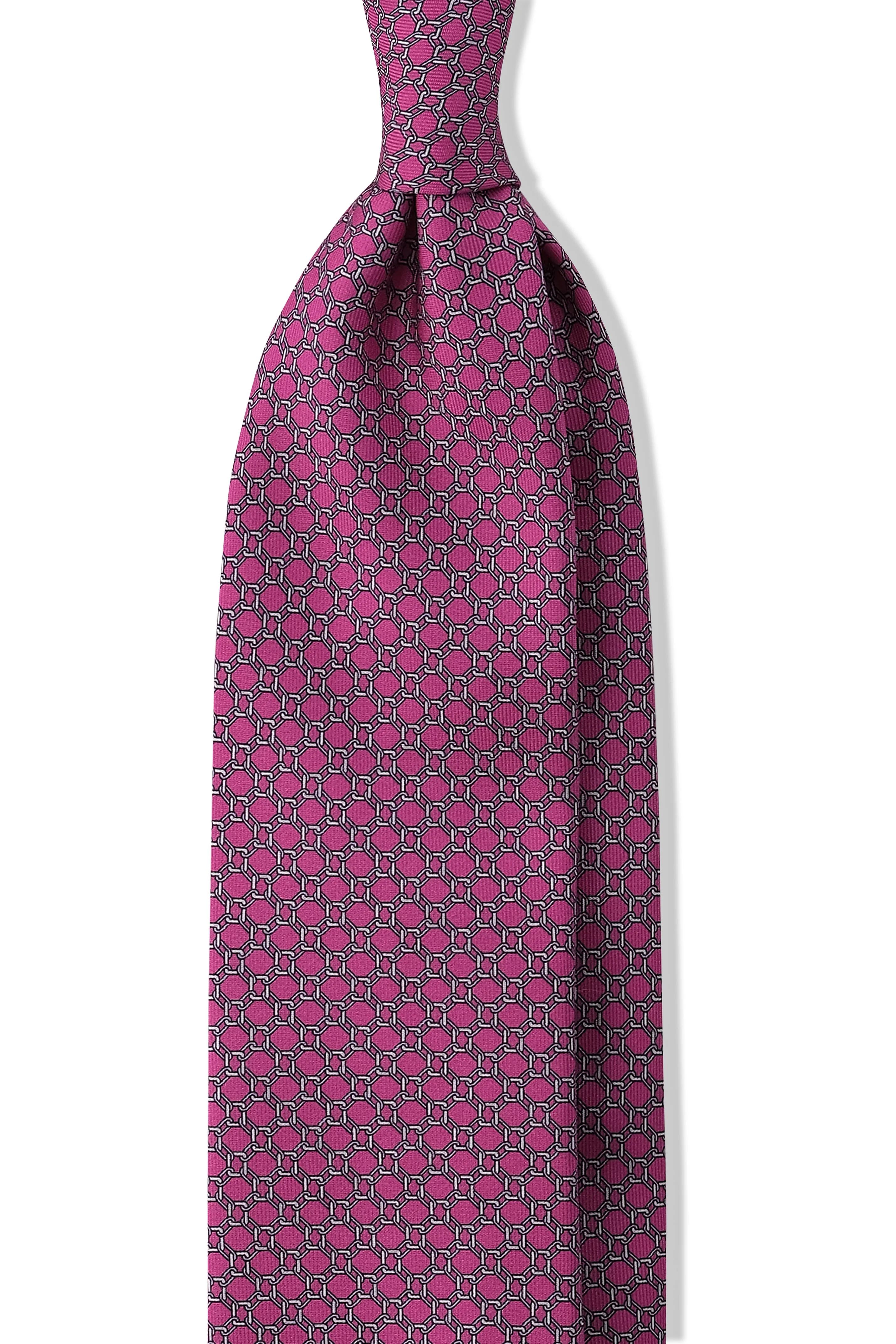 3-Fold Interlocking Chains Printed Silk Tie - Pink/Silver