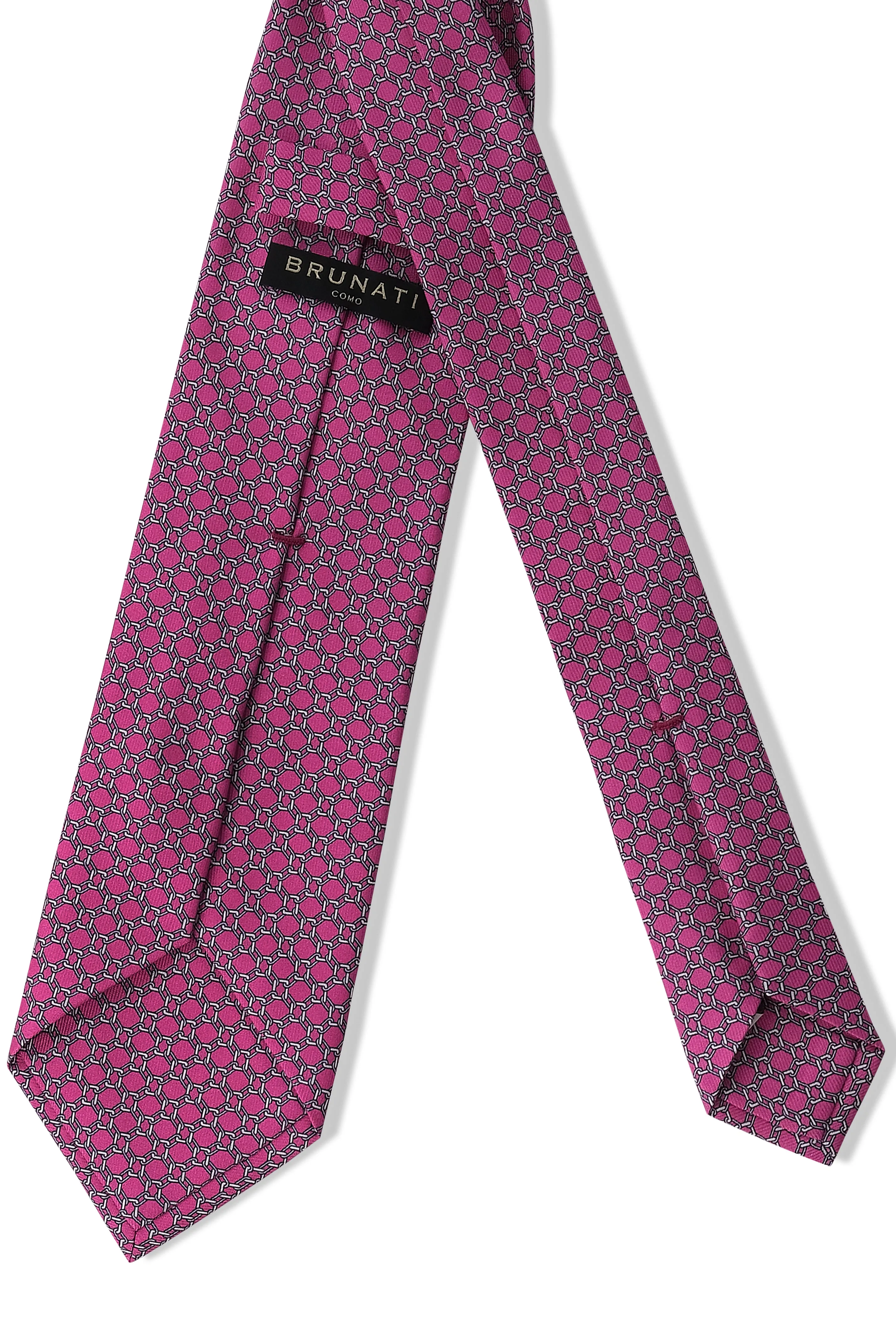3-Fold Interlocking Chains Printed Silk Tie - Pink/Silver