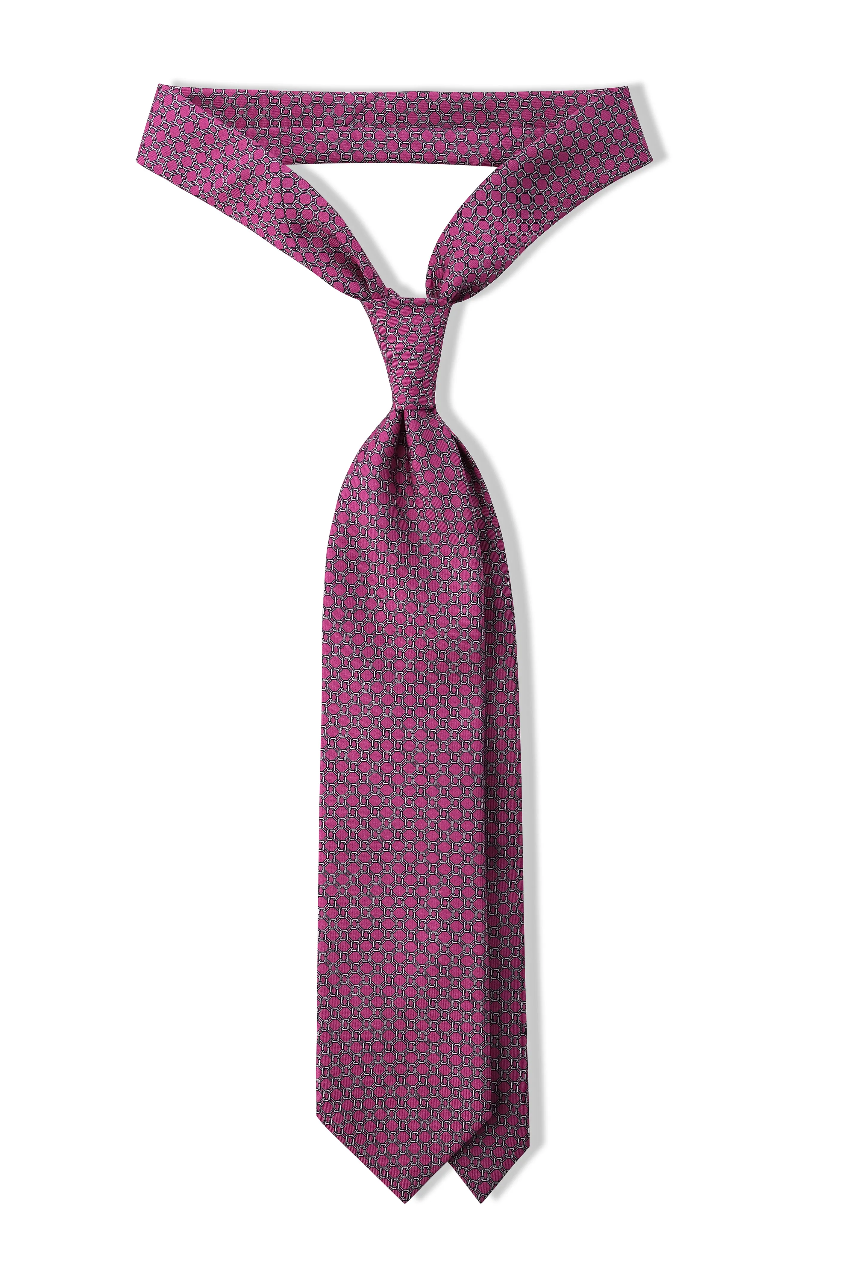 3-Fold Interlocking Chains Printed Silk Tie - Pink/Silver