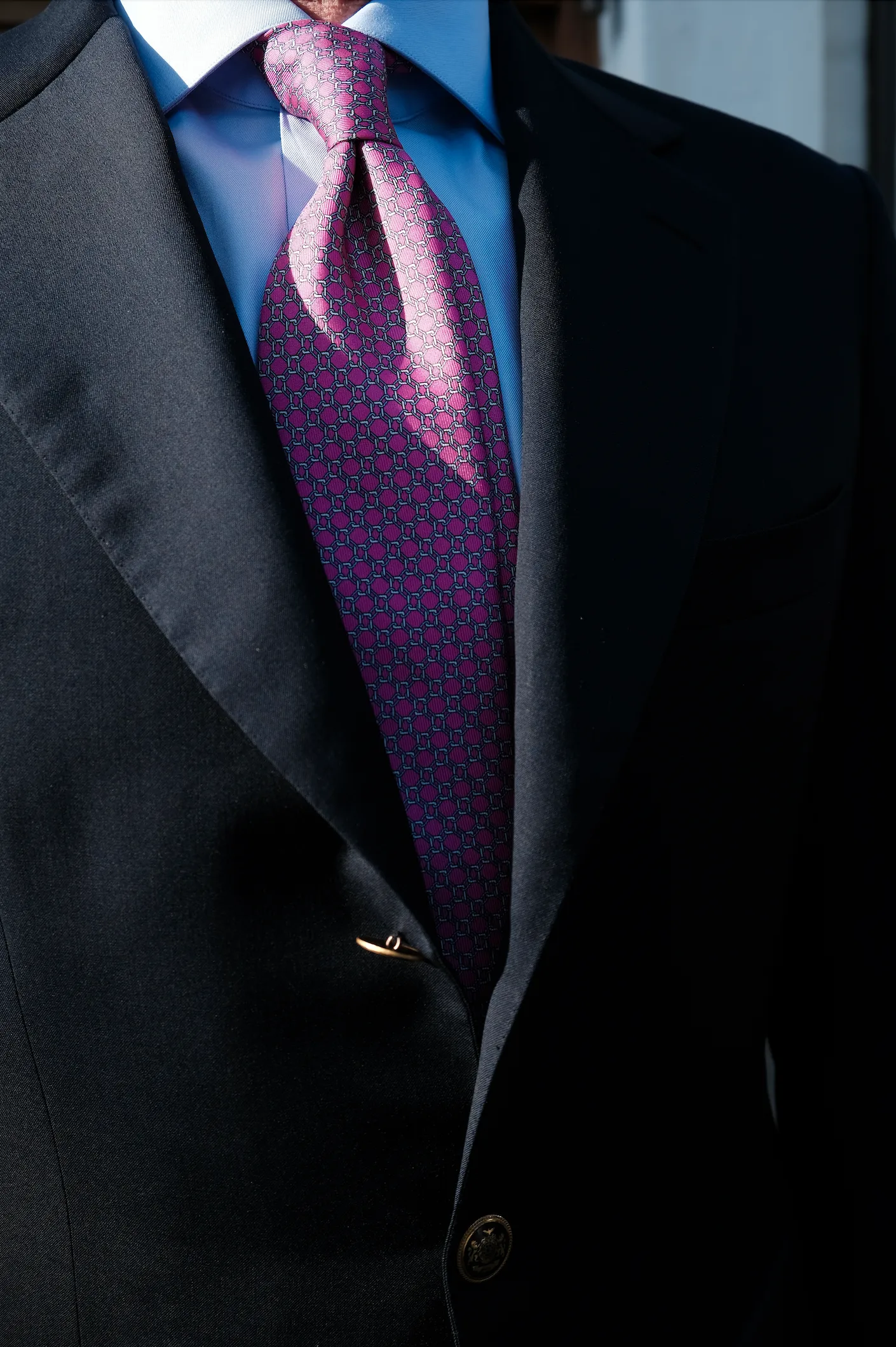 3-Fold Interlocking Chains Printed Silk Tie - Pink/Silver