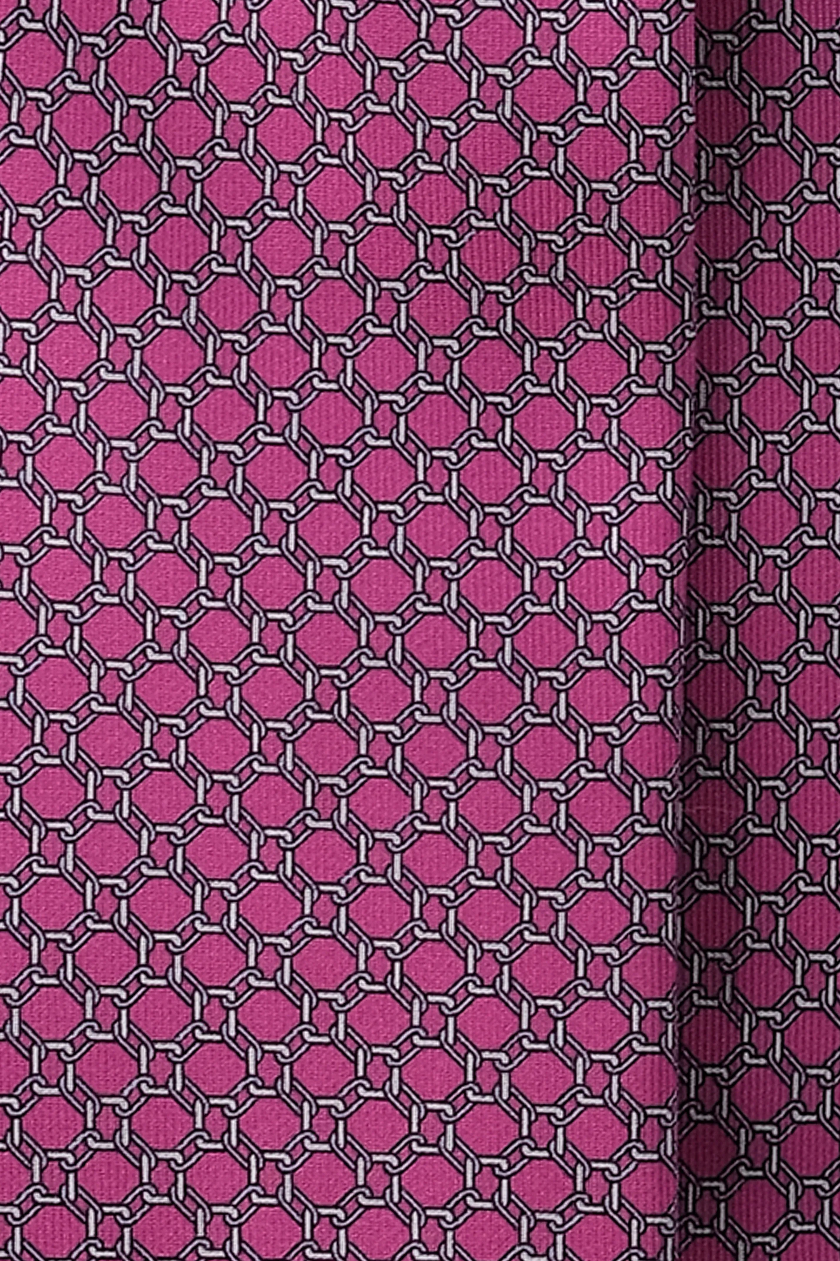 3-Fold Interlocking Chains Printed Silk Tie - Pink/Silver