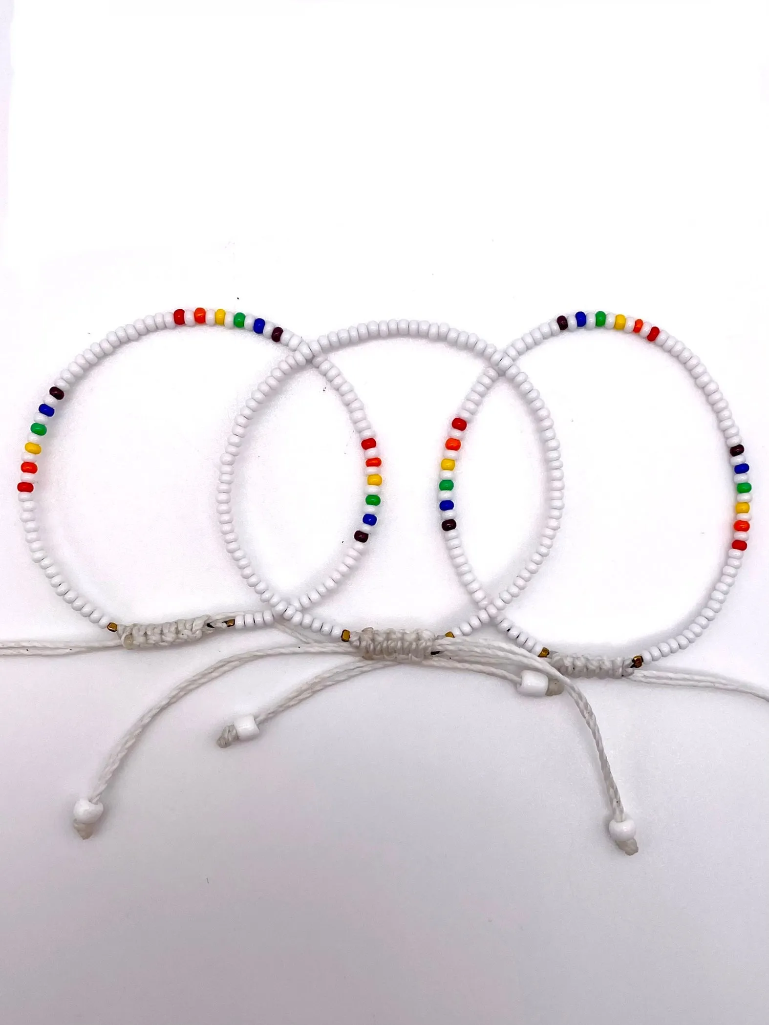 3-PACK White Rainbow 3-PACK Adjustable Bracelets