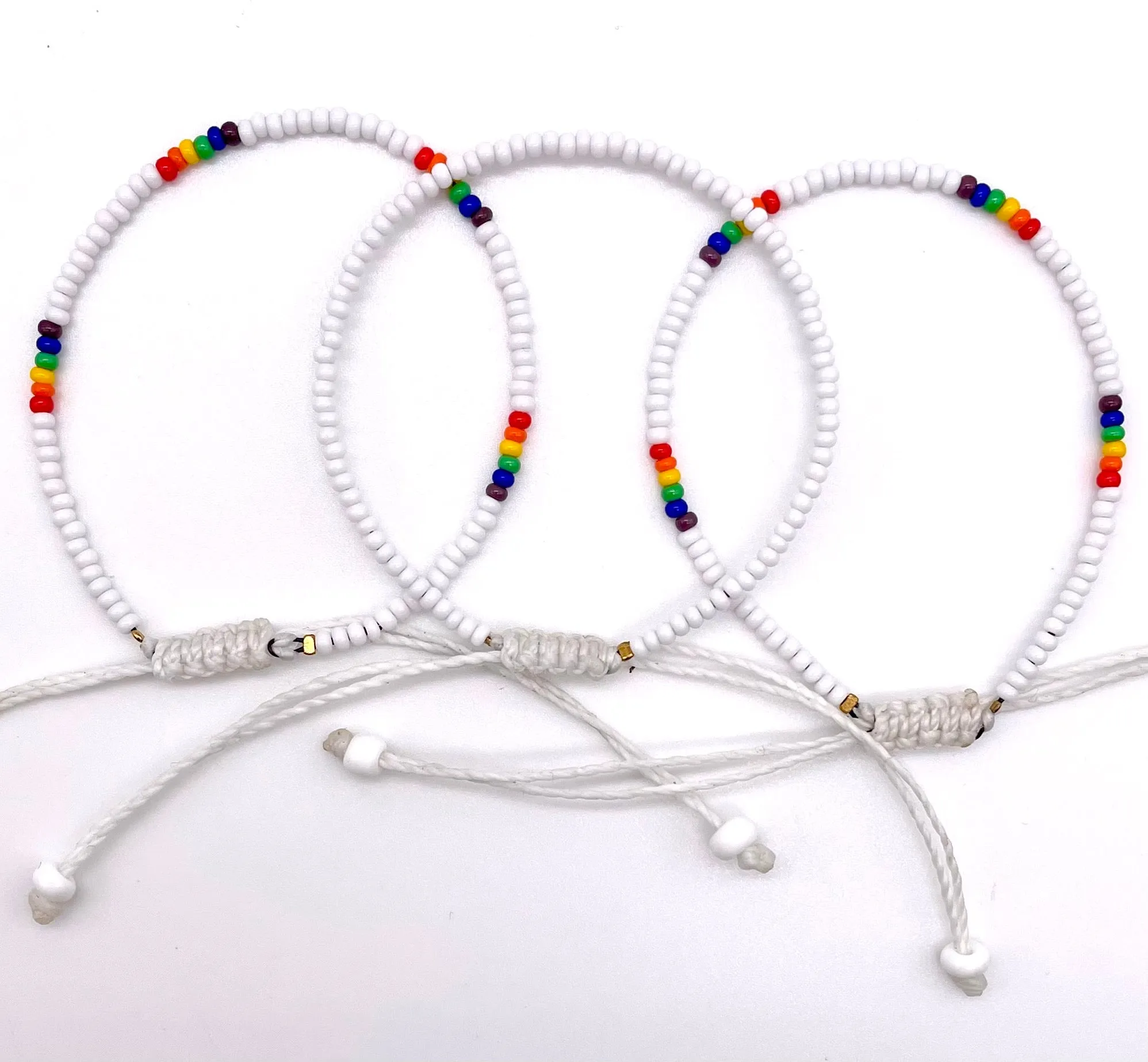 3-PACK White Rainbow 3-PACK Adjustable Bracelets