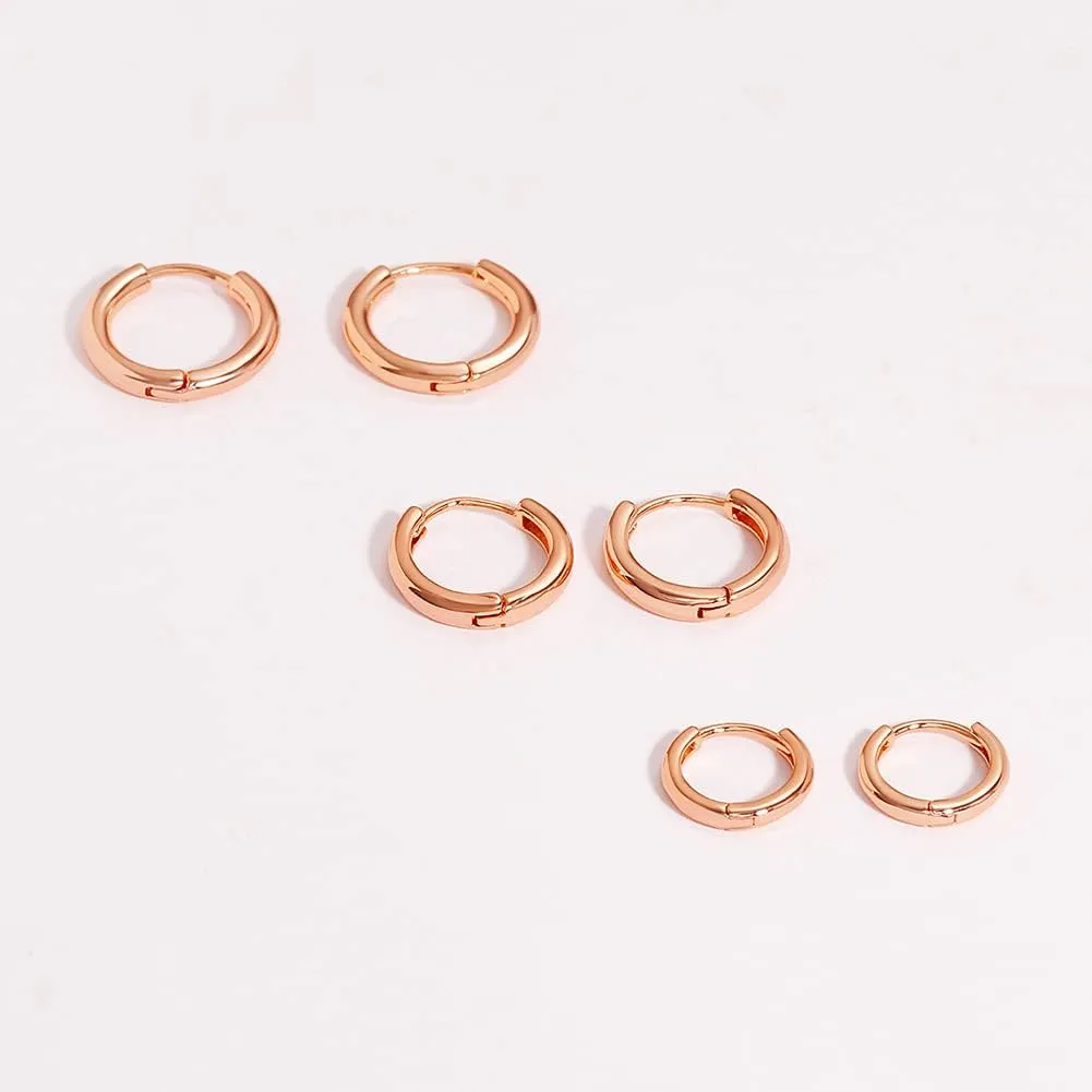 3 Pairs 14K Gold Plated Huggie Hoop Earrings for Women, Minimalist Gold Huggie Hoop Earrings, Simple 3 sizes Hoop Earrings for Women Men gift,gold silver rose gold and black