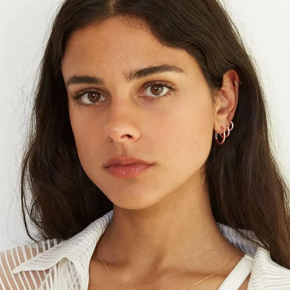 3 Pairs 14K Gold Plated Huggie Hoop Earrings for Women, Minimalist Gold Huggie Hoop Earrings, Simple 3 sizes Hoop Earrings for Women Men gift,gold silver rose gold and black