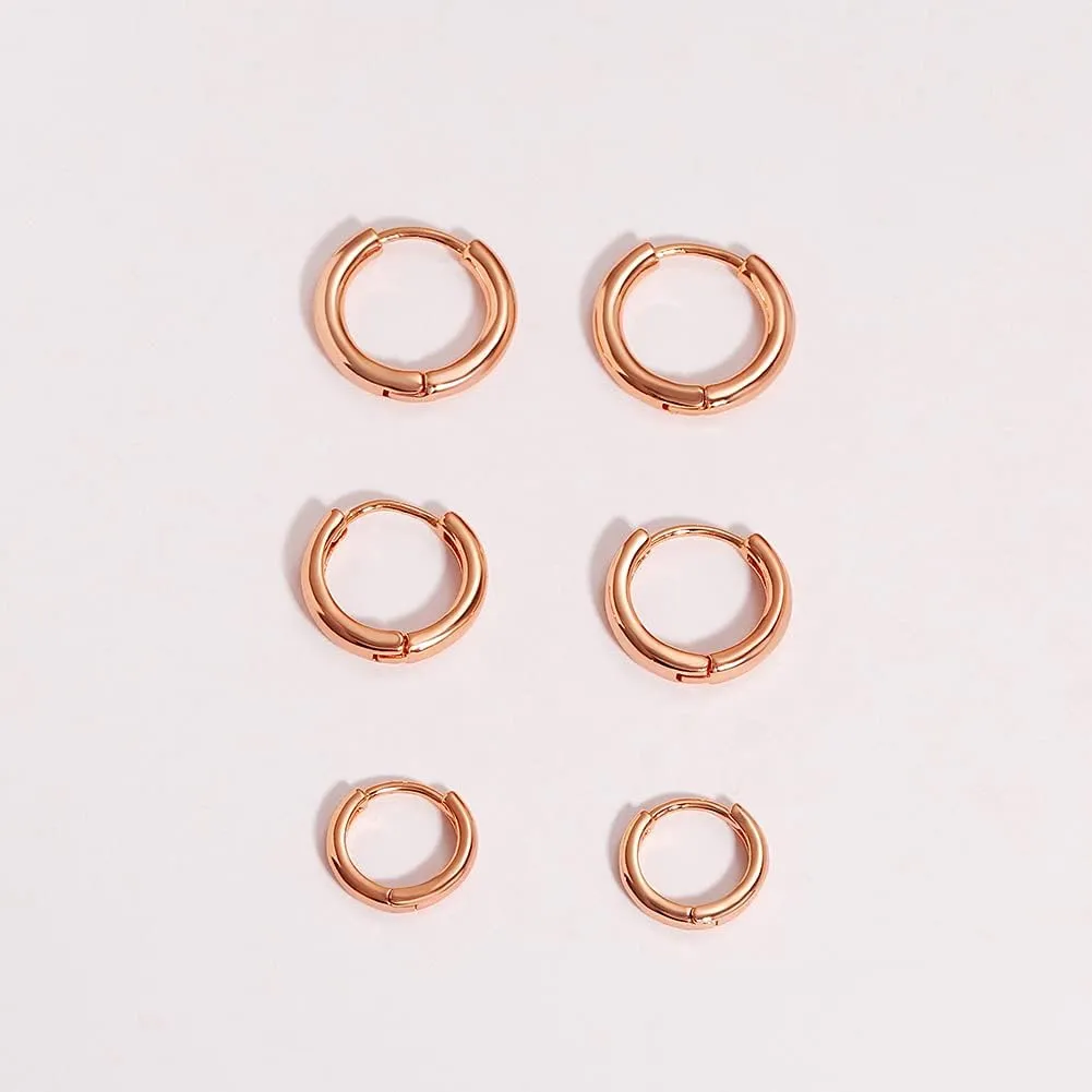 3 Pairs 14K Gold Plated Huggie Hoop Earrings for Women, Minimalist Gold Huggie Hoop Earrings, Simple 3 sizes Hoop Earrings for Women Men gift,gold silver rose gold and black