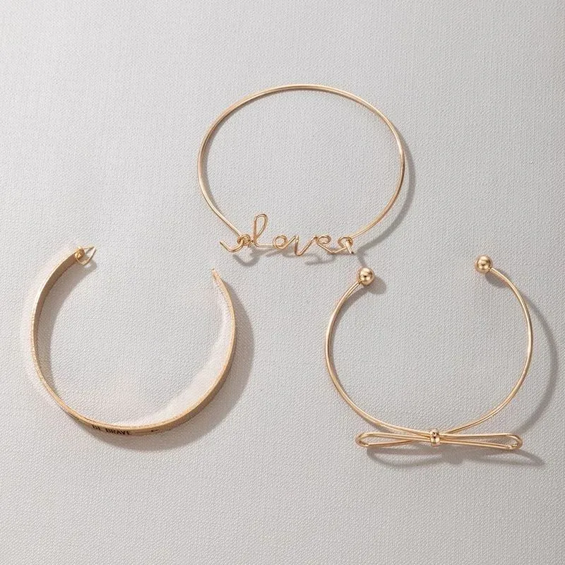 3pcs Cuff Wide Bracelets Bangles BE BRAVE Knot LOVE Bracelets