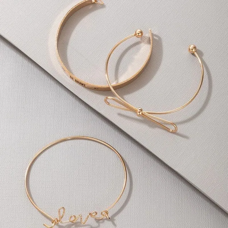 3pcs Cuff Wide Bracelets Bangles BE BRAVE Knot LOVE Bracelets