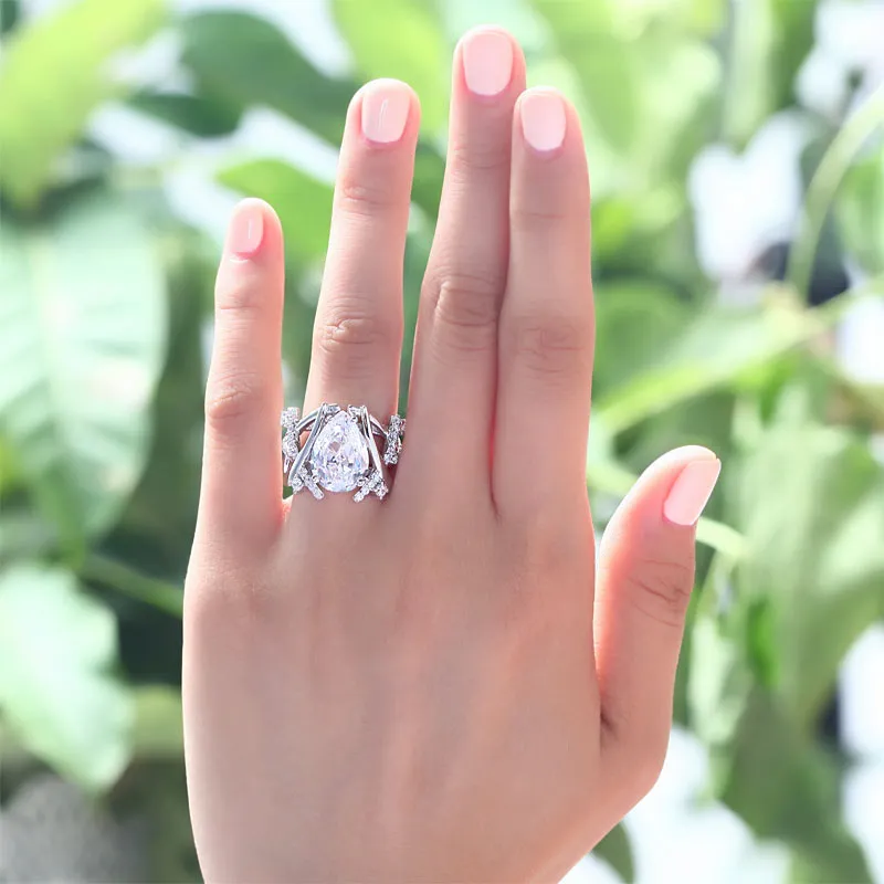 4 Carat Pear Cut Created Diamond 925 Sterling Silver Wedding Anniversary Ring XFR8018