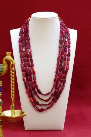 4 Layered Ruby Smooth Oval Beads Gemstone Necklace (D1099)