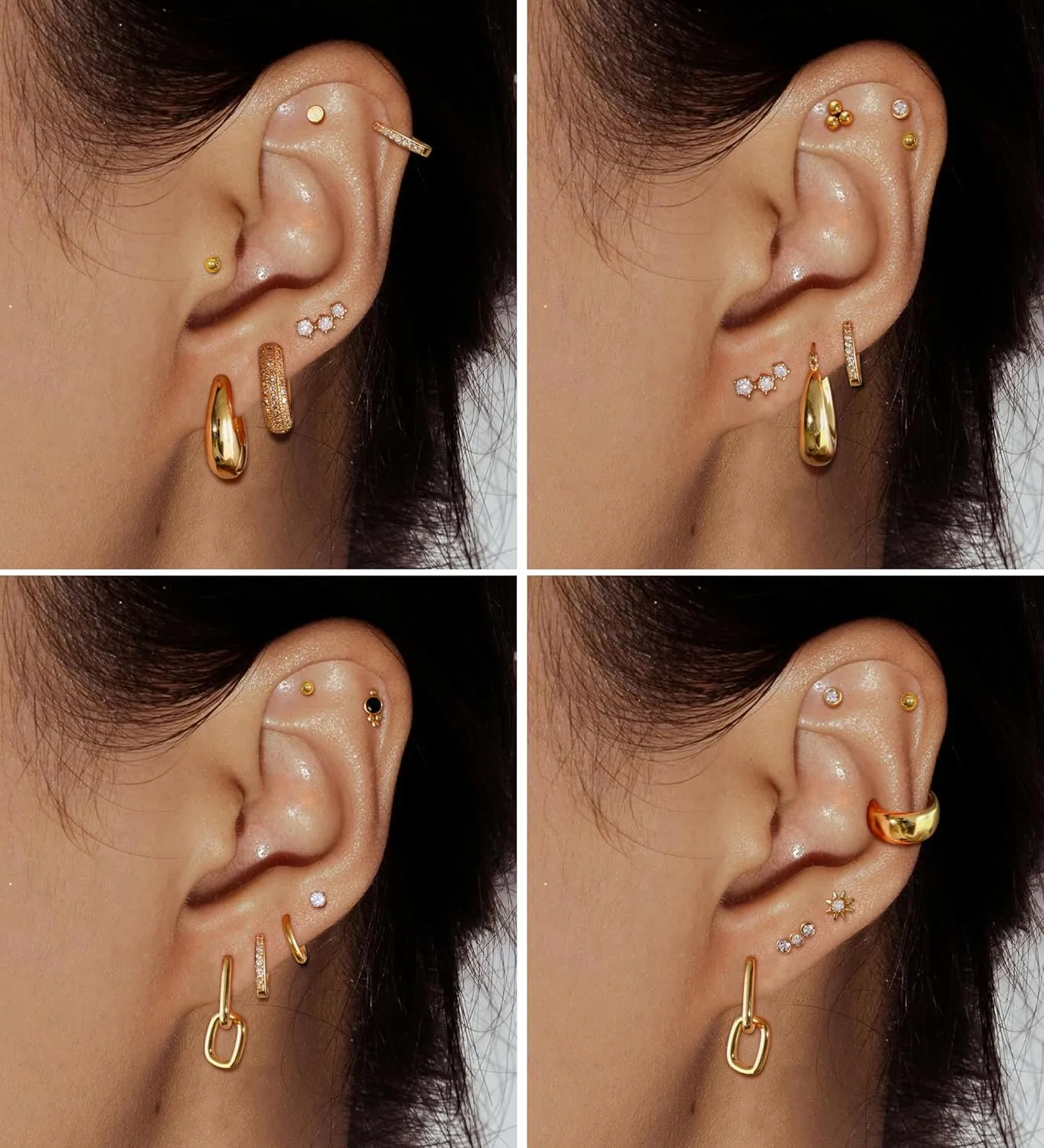 6-Pair Hypoallergenic Gold Hoop Earrings for Women  14K Gold-Plated Flat Back Studs Set for Sensitive Skin & Cartilage Piercings