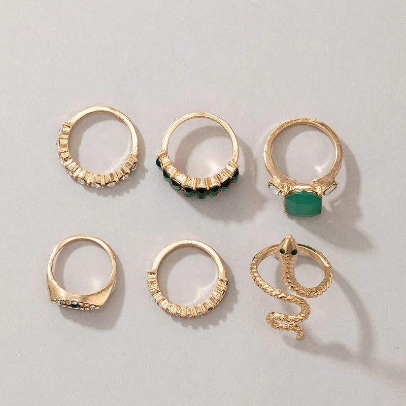 6pcs/sets Luxury Rhinestone Sanke Joint Ring Sets