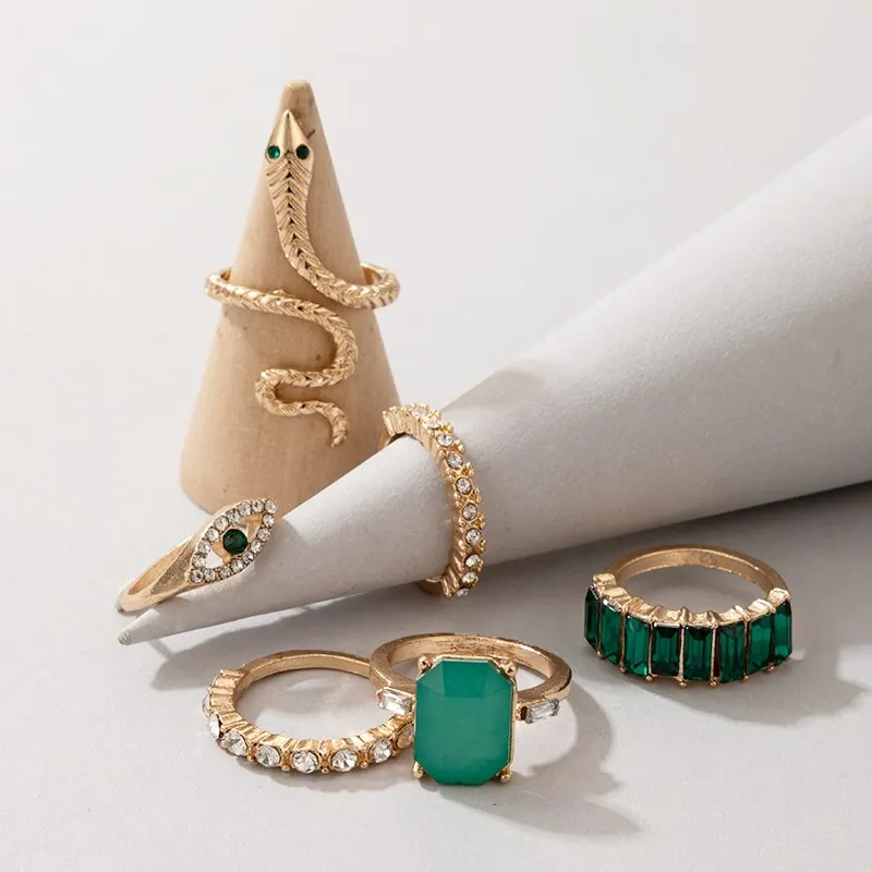 6pcs/sets Luxury Rhinestone Sanke Joint Ring Sets
