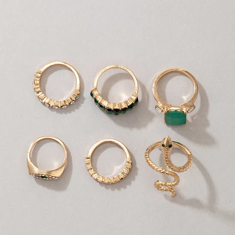 6pcs/sets Luxury Rhinestone Sanke Joint Ring Sets