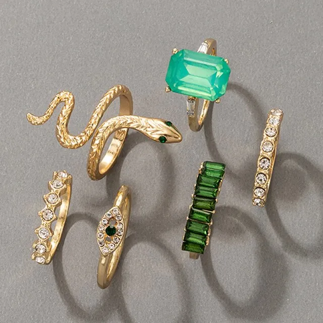 6pcs/sets Luxury Rhinestone Sanke Joint Ring Sets