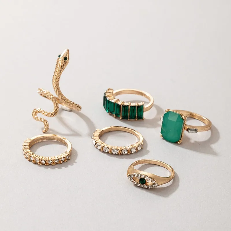 6pcs/sets Luxury Rhinestone Sanke Joint Ring Sets