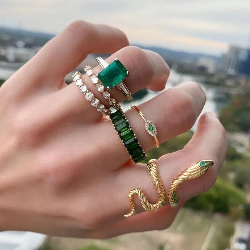 6pcs/sets Luxury Rhinestone Sanke Joint Ring Sets
