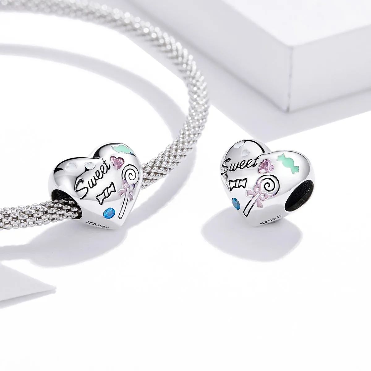 925 Sterling Silver Sweet Heart Beads For Diy Bracelets & Necklaces